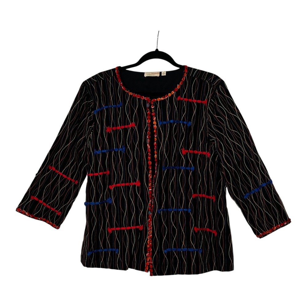 Choices Women XL Black Embroidered Art to Wear Jacket 3/4 Sleeve Cotton JTWJ0157